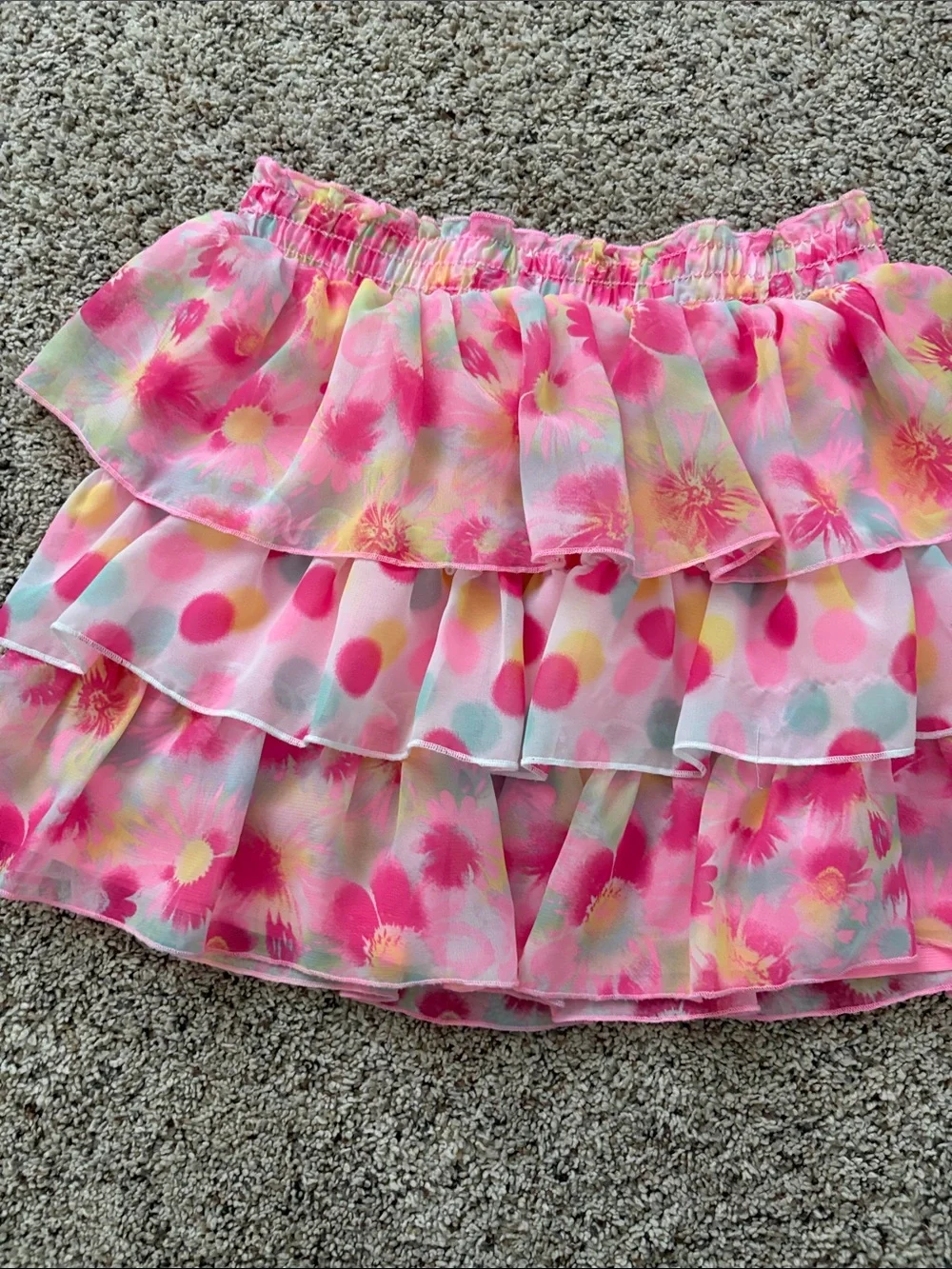 Faded Glory Pink Floral & Polka Dot Tiered Ruffle Skirt